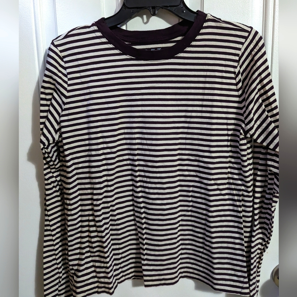 Plum striped boxy long sleeve shirt size m